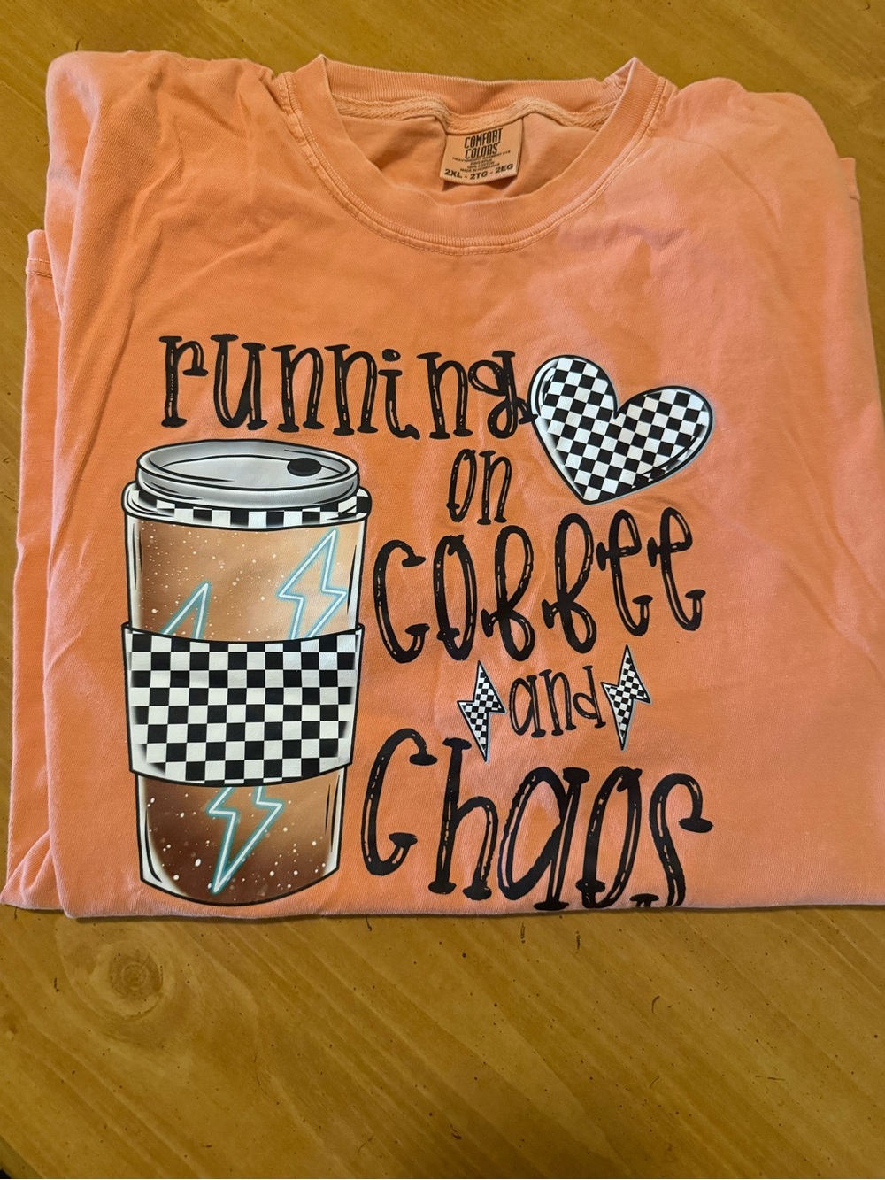 Comfort Colors Coral Pink 'Running on Coffee and Chaos' Graphic Tee
